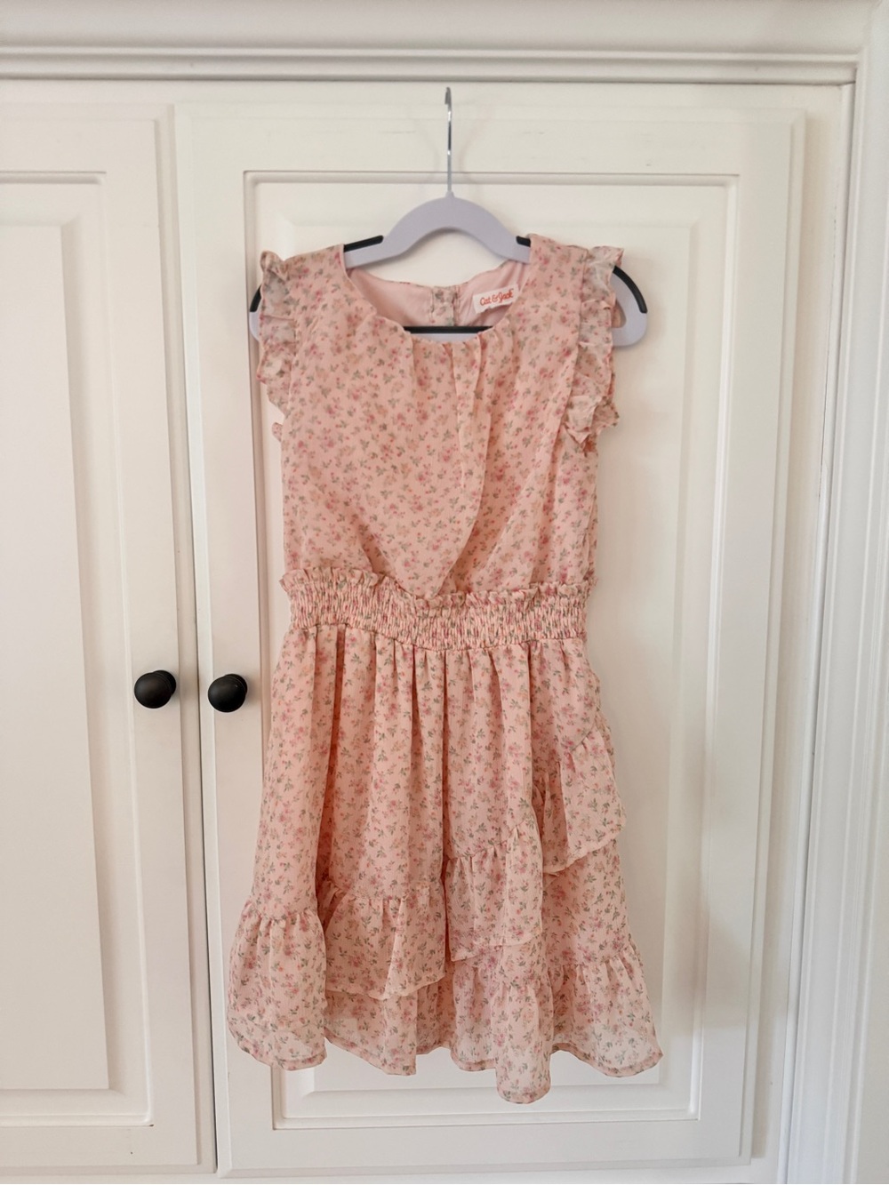 Cat & Jack Girls Floral Ruffle Smocked Dress, Size Medium (8)